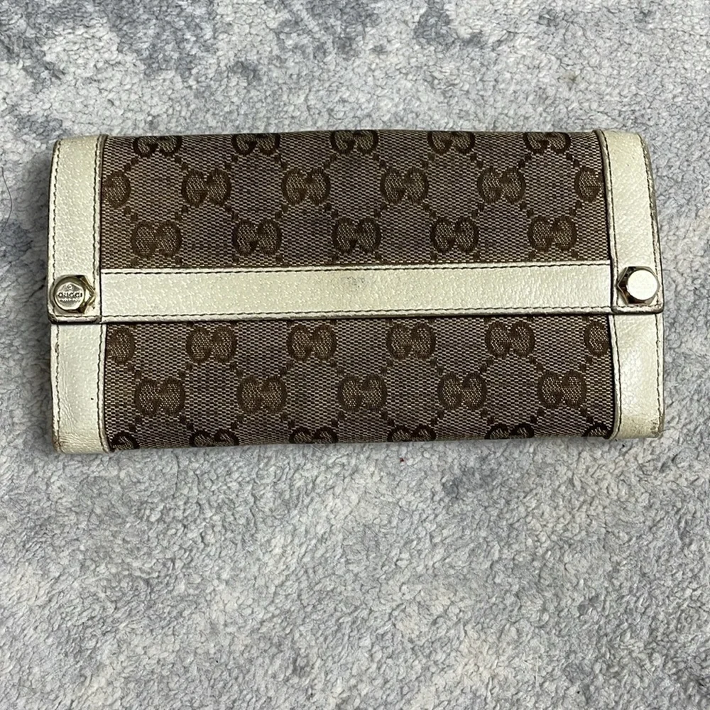 Gucci Monogram GG Logo Canvas Long Continental Wallet White Leather Trim Bolt - Picture 2 of 16